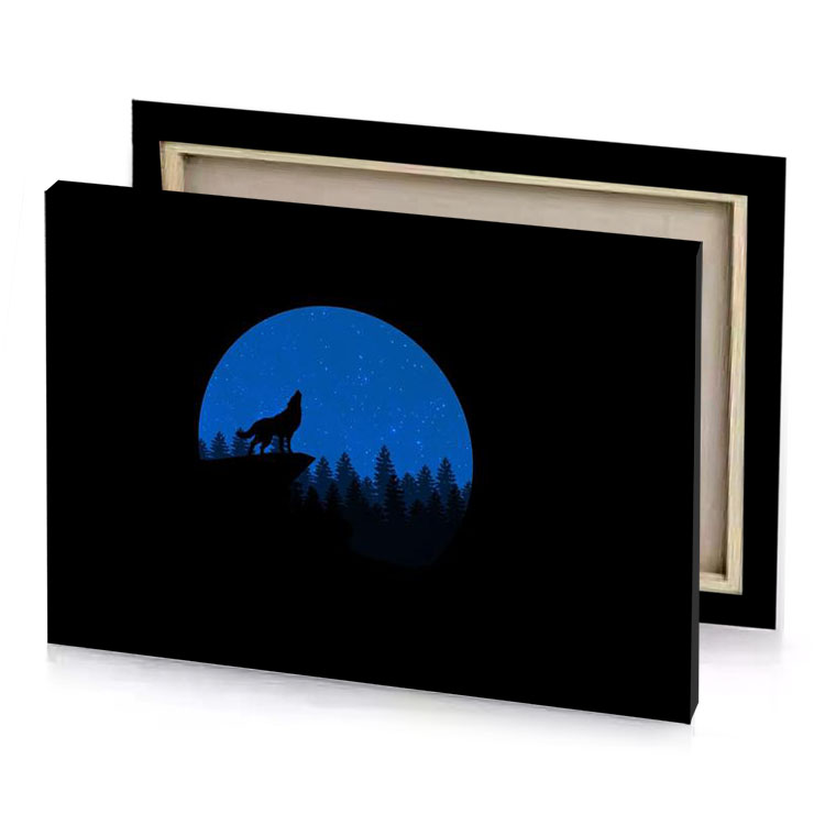a wolf howling at night cobalt blue canvas