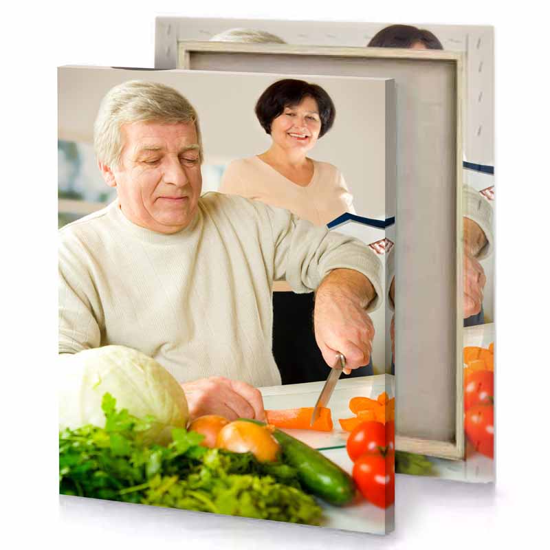 a woman cutting vegetables silver canvas