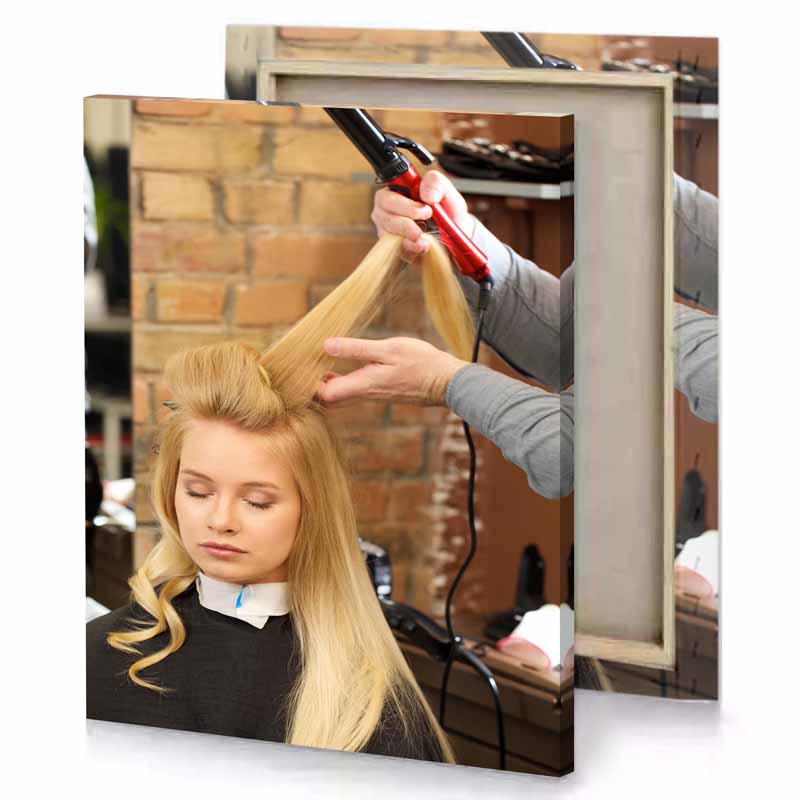 a woman getting her hair done bistre canvas