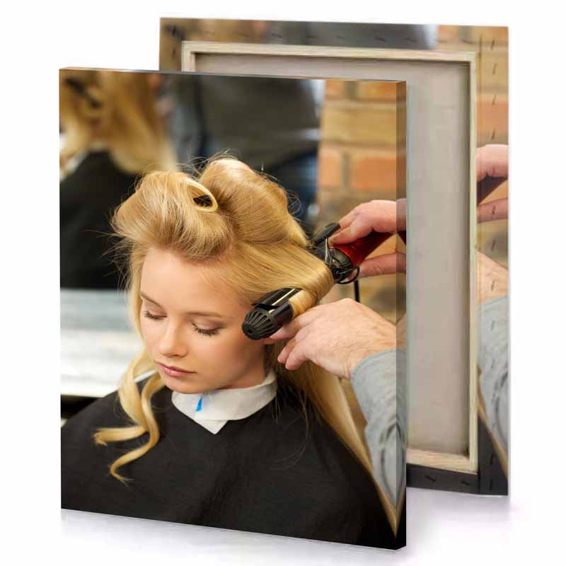 a woman getting her hair done zinnwaldite brown canvas