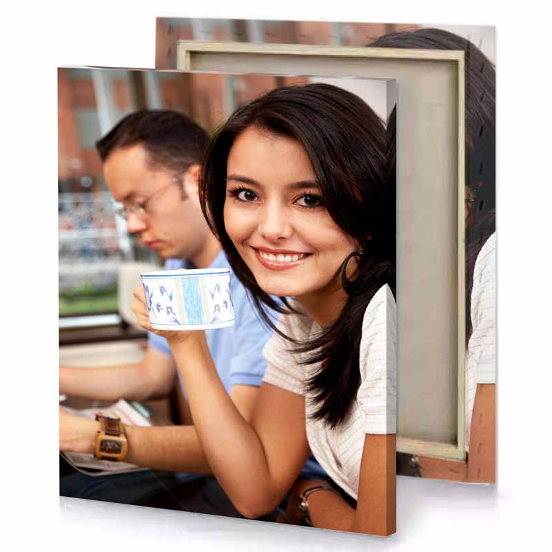 a woman holding cup smoky black canvas