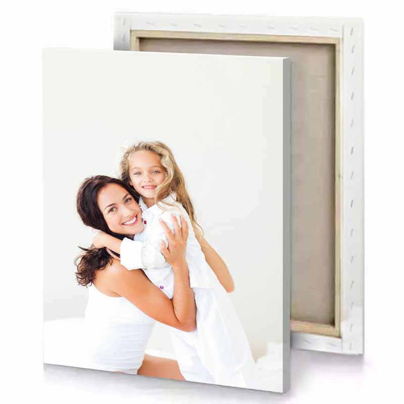 a woman holding little girl on her back white smoke canvas