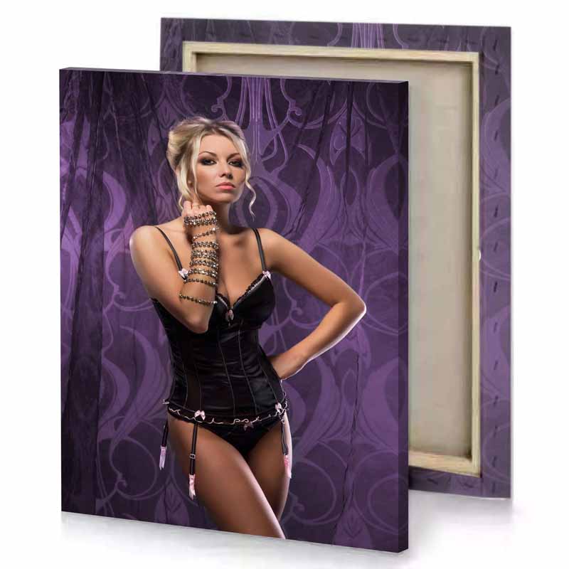 a woman in black corset and choker charcoal canvas