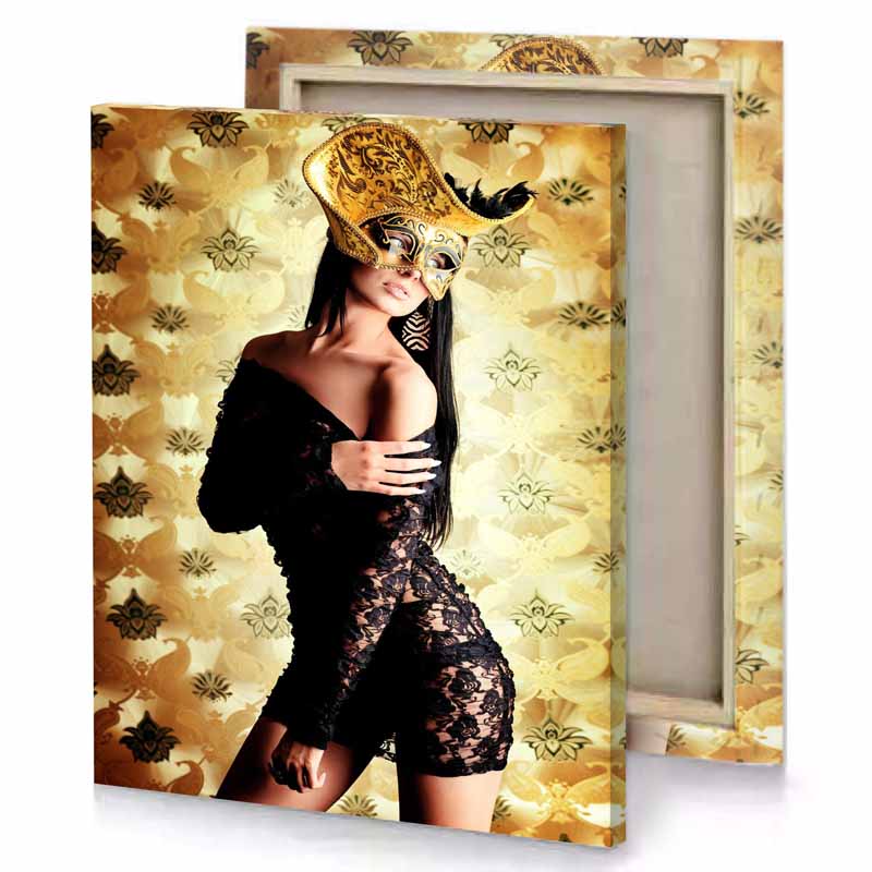 a woman in black dress and mask burlywood canvas