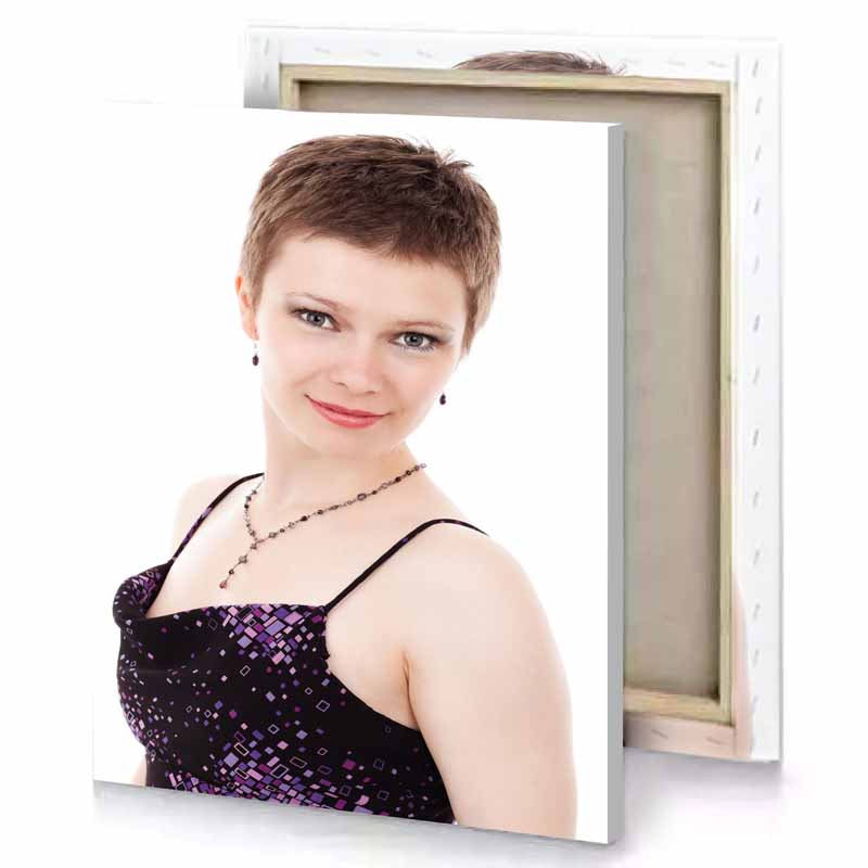 a woman in black dress and purple snow canvas