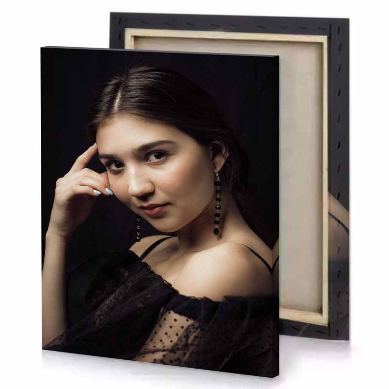a woman in black dress holding cigarette smoky canvas