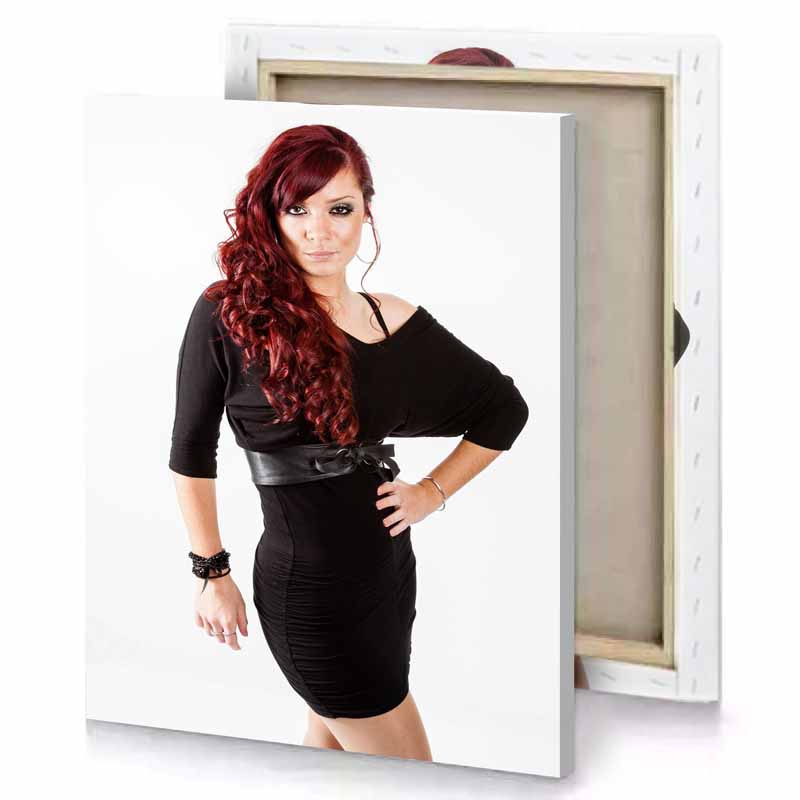 a woman in black dress posing for picture white smoke canvas