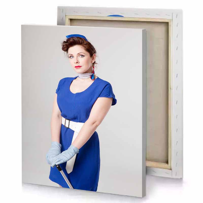 a woman in blue dress and gloves cerulean canvas