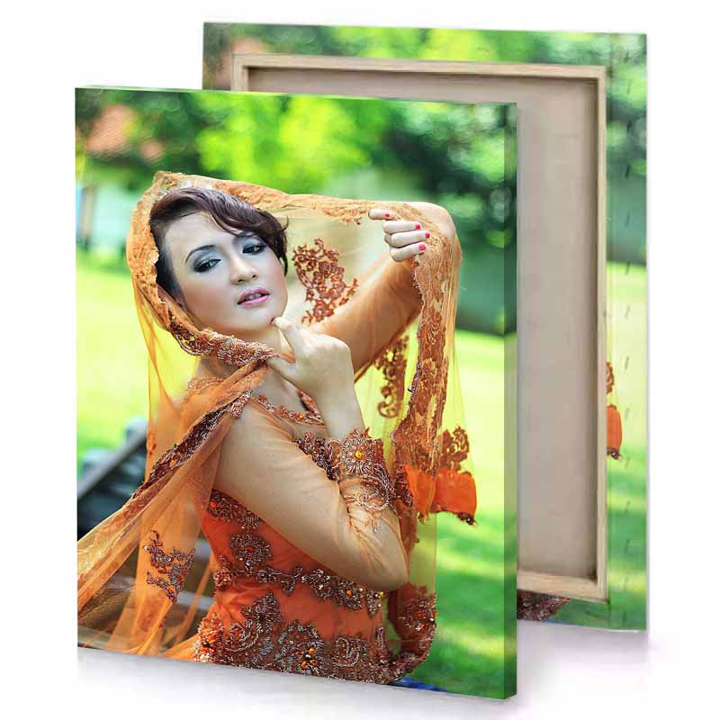 a woman in dress and veil posing for the camera pale golden rod canvas