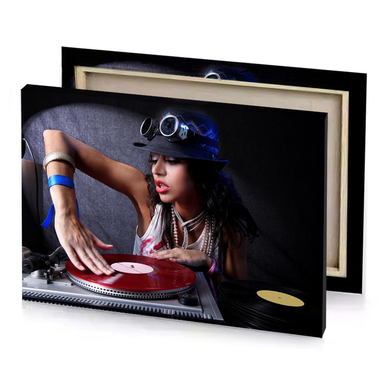 a woman in hat and sunglasses playing record smoky black canvas