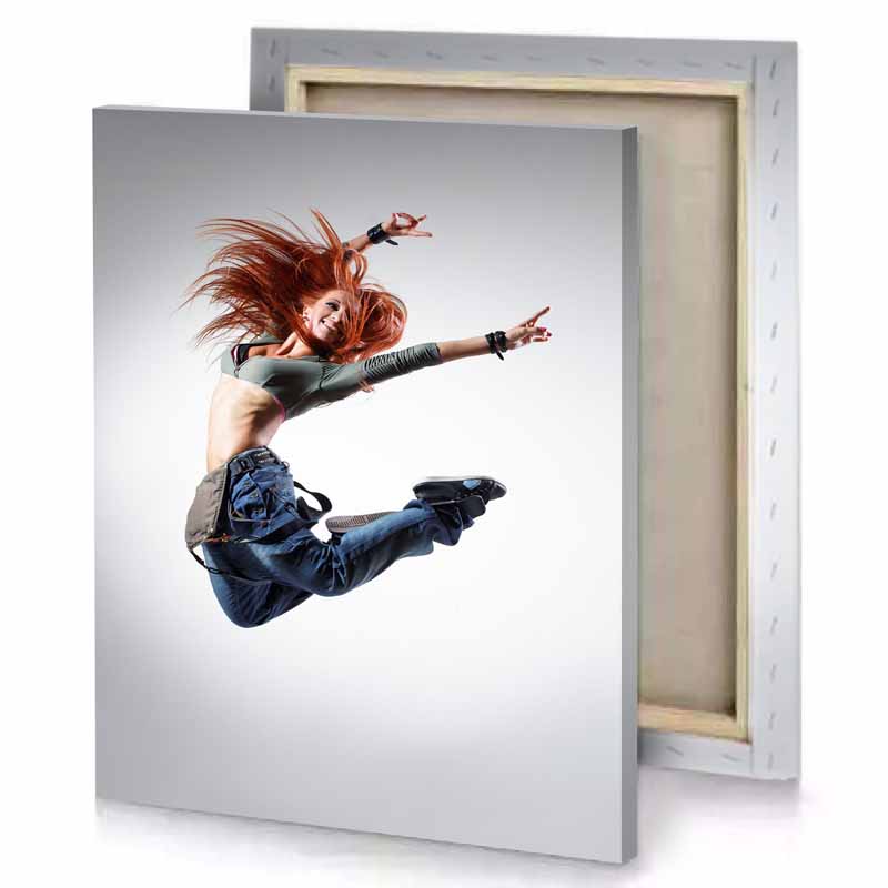a woman in mid rise jumps the air white smoke canvas