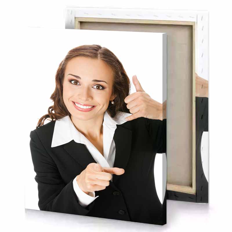 a woman in suit pointing at the camera snow canvas