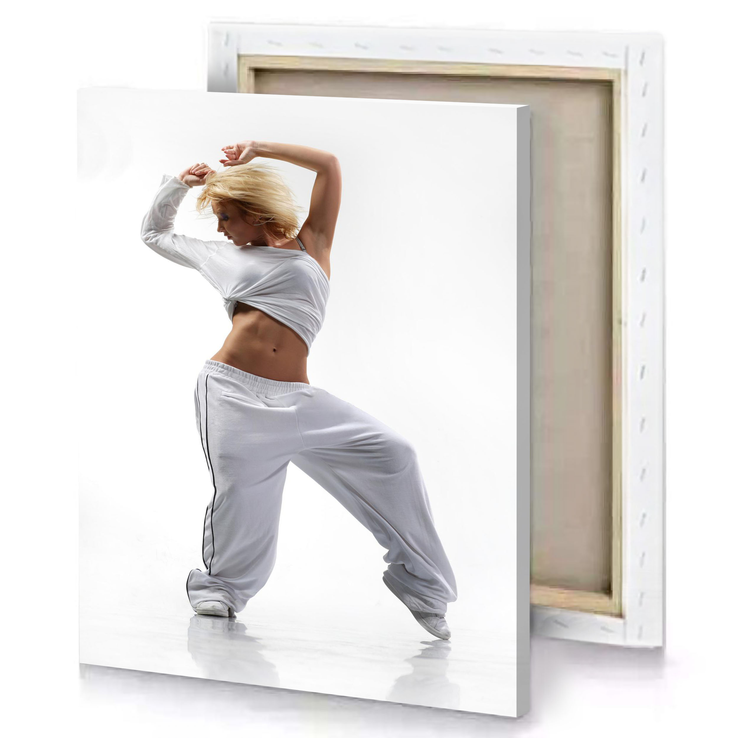 a woman in white pants and shirt garnet canvas