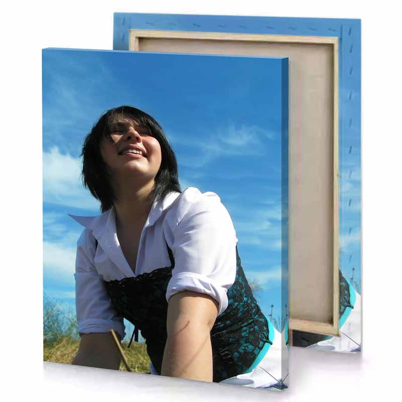 a woman in white shirt and blue skirt steel canvas