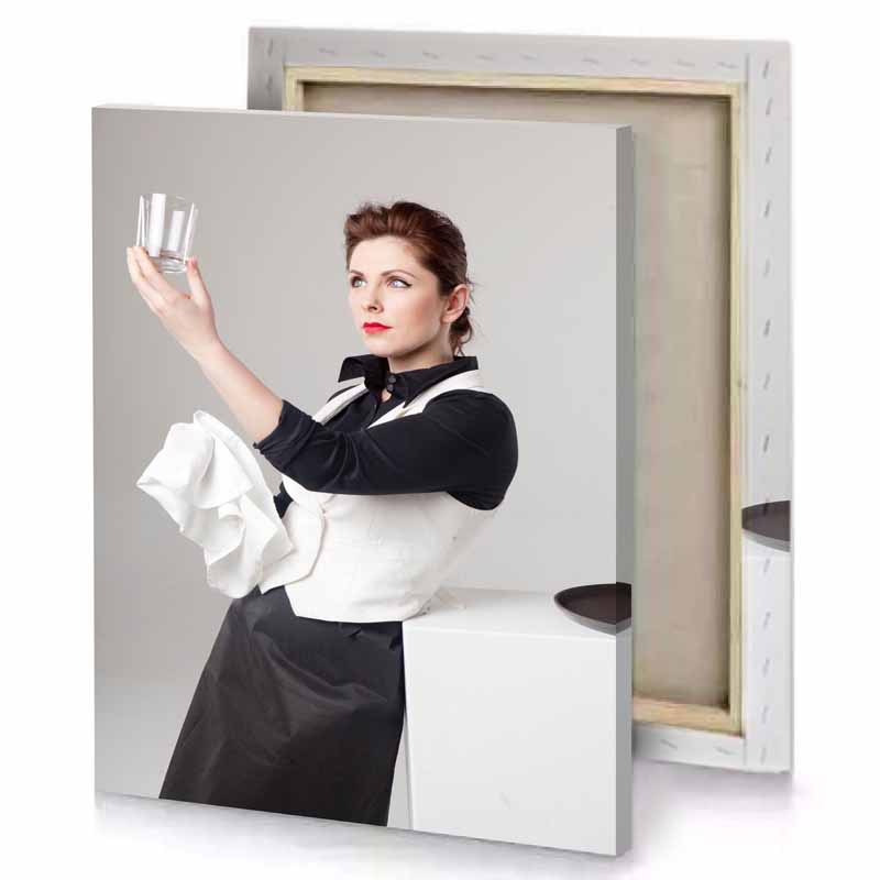 a woman in white shirt silver canvas