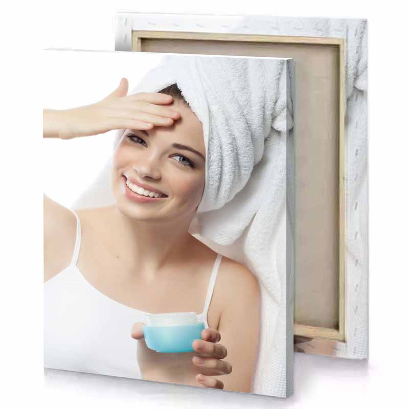 a woman is holding cup and towel white smoke canvas