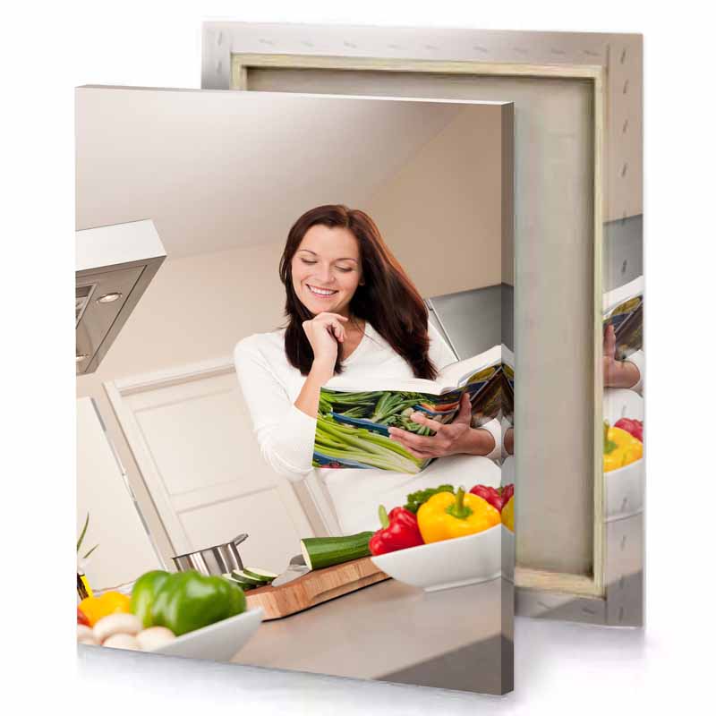 a woman is reading book in the kitchen eggshell canvas