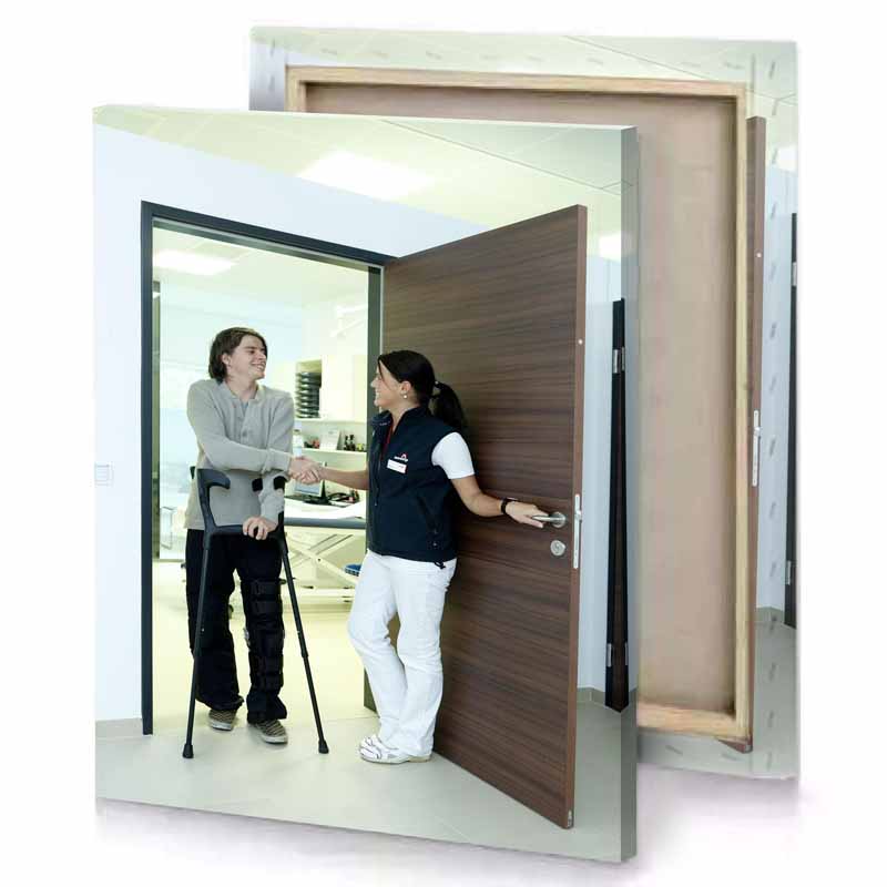 a woman is standing in front of door smoky black canvas