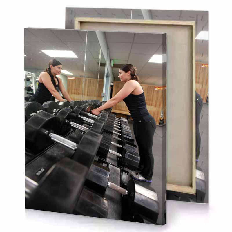 a woman is working out on treadmill copper canvas