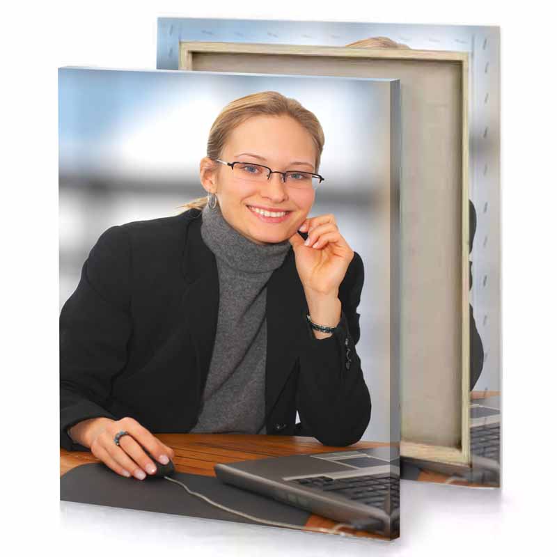 a woman sitting at table with laptop bistre canvas