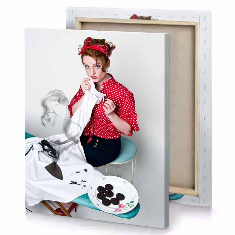 a woman sitting on chair lavender canvas