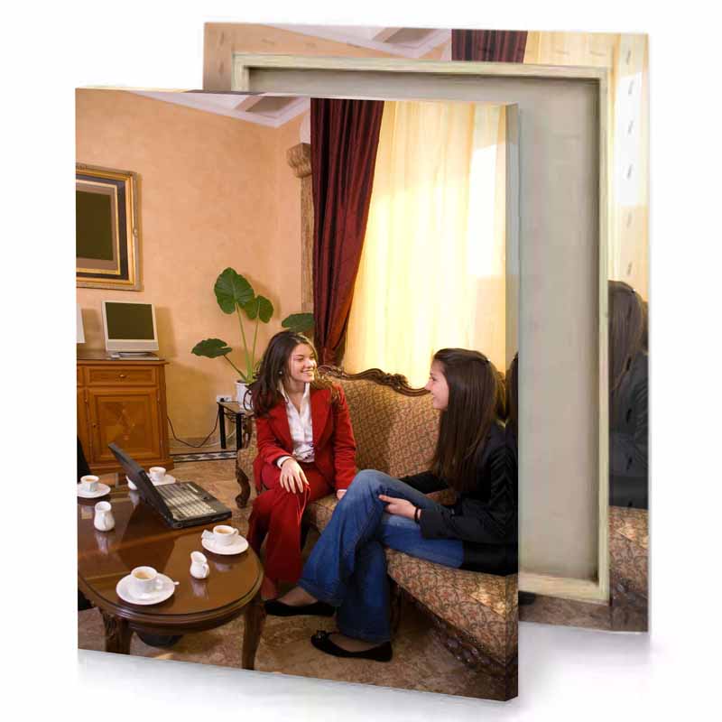 a woman sitting on couch corn silk canvas