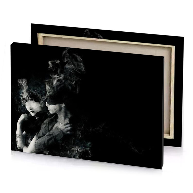 a woman smoking cigarette in the dark bistre canvas