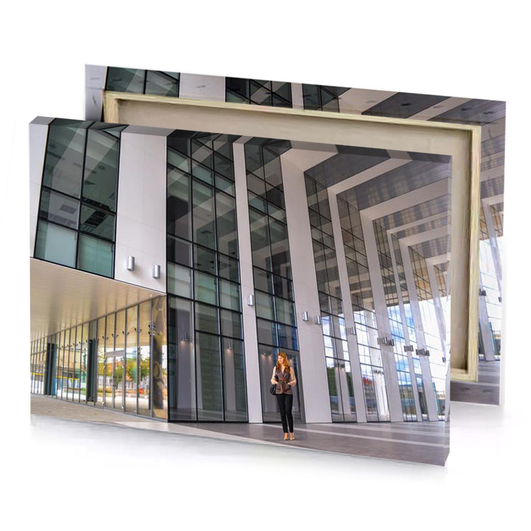a woman standing in front of building charcoal canvas