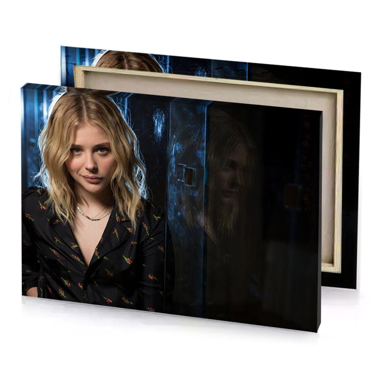 a woman standing in front of mirror smoky black canvas