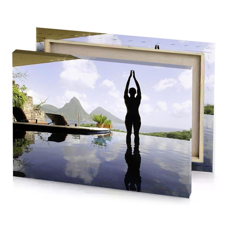 a woman standing in the water at pool lavender canvas