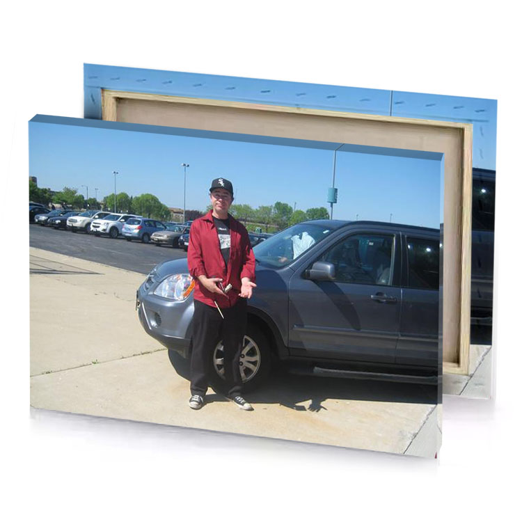 a woman standing next to car bittersweet shimmer canvas