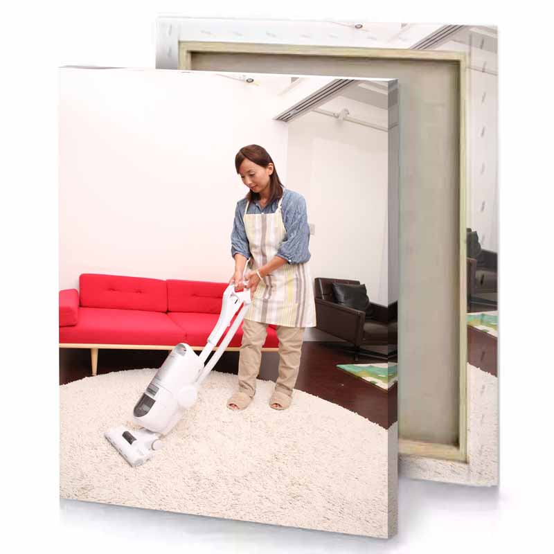 a woman standing on rug vermilion canvas