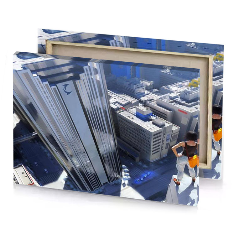 a woman standing on top of building manatee canvas