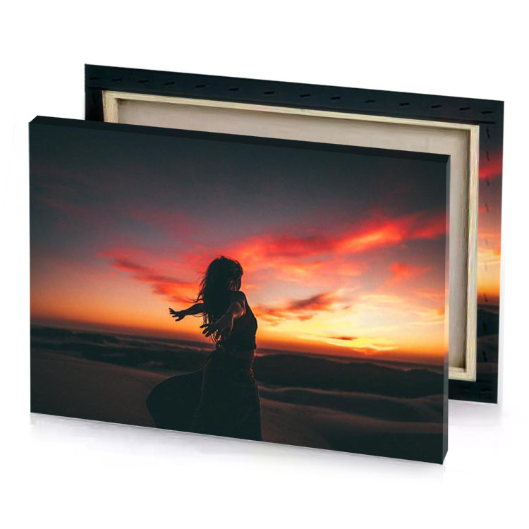 a woman standing on top of sand dune bistre canvas