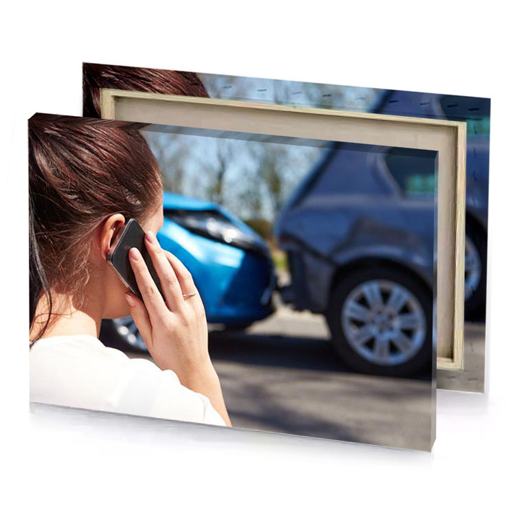 a woman talking on cell phone blue sapphire canvas