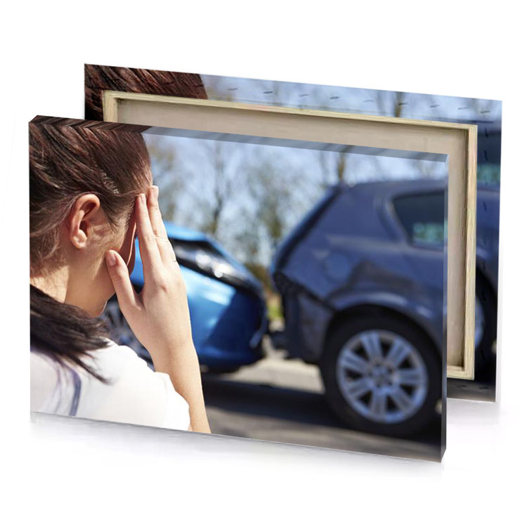 a woman talking on cell while car sits in the dark cornflower blue canvas