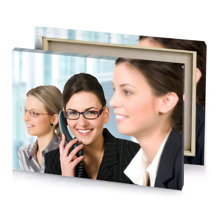 a woman talking on cell while two other women look lavender canvas