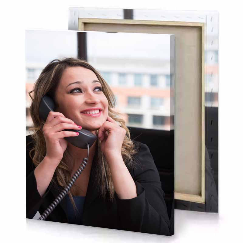 a woman talking on phone smoky black canvas