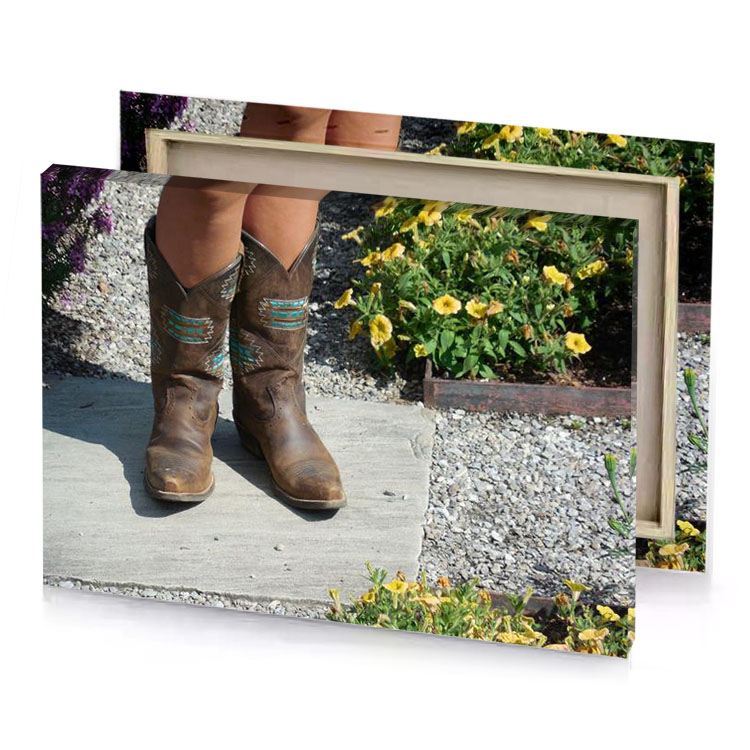 a woman wearing cowboy boots and blue bracelet silver canvas