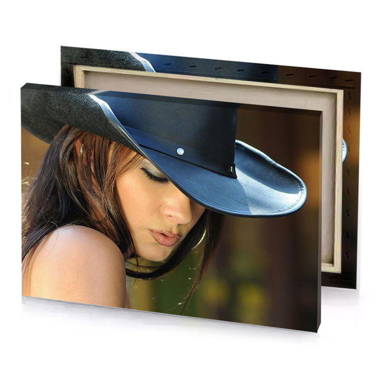 a woman wearing cowboy hat bistre canvas