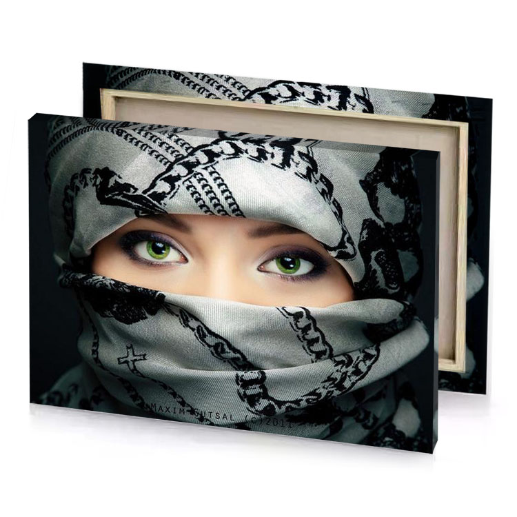 a woman wearing scarf and black white apricot canvas