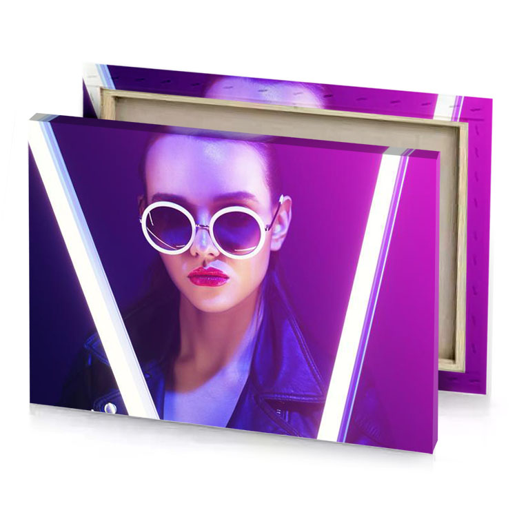 a woman wearing sunglasses and leather jacket prussian blue canvas