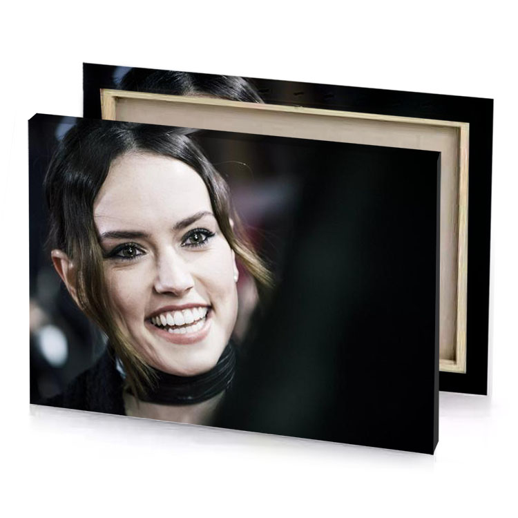 a woman with black jacket and smile smoky canvas