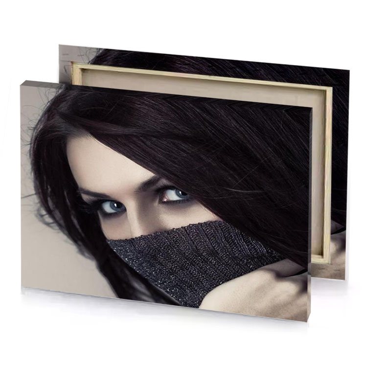 a woman with black scarf around her face bistre canvas