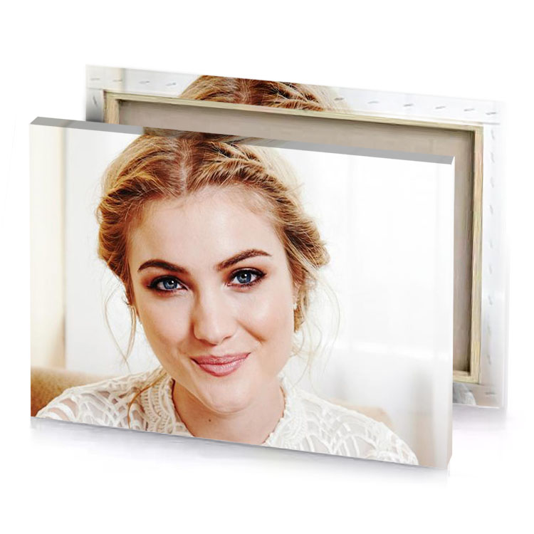 a woman with blonde hair and blue eyes linen canvas