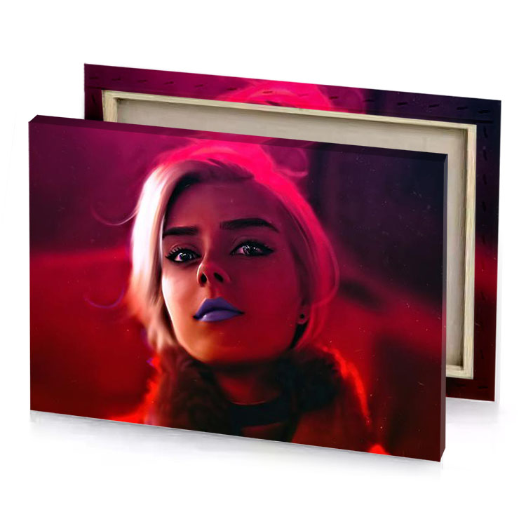 a woman with blonde hair and blue eyes zinnwaldite brown canvas