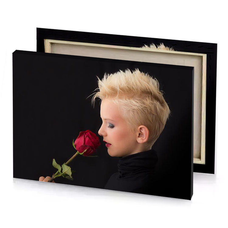 a woman with blonde hair and rose in her mouth smoky black canvas