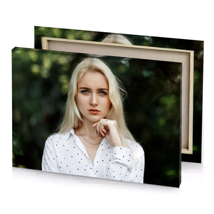 a woman with blonde hair and white shirt is posing smoky black canvas