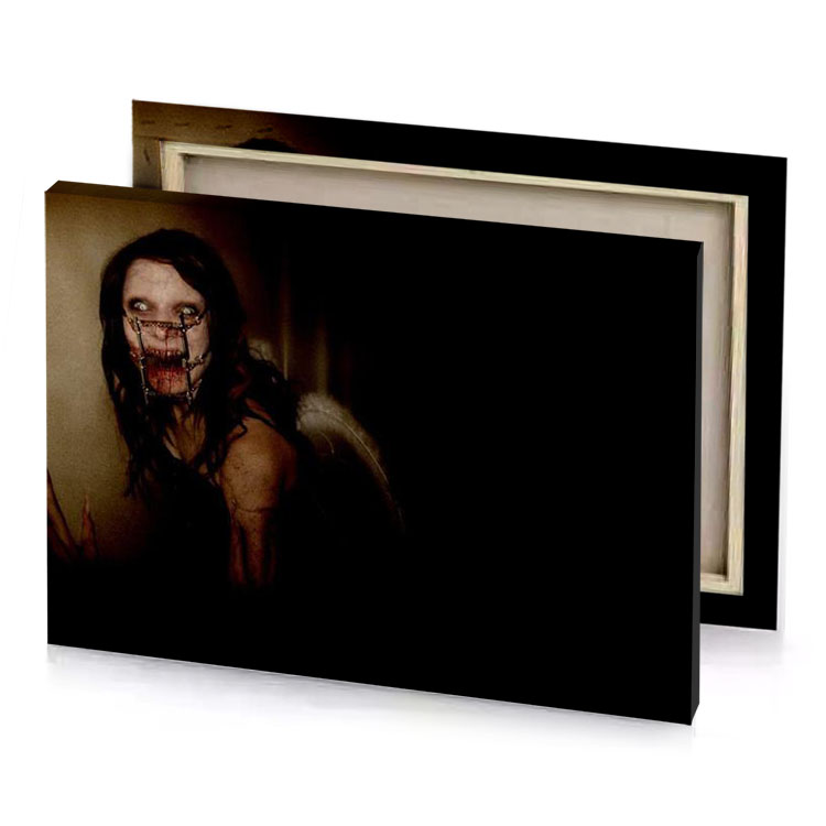 a woman with blood on her face and hands bistre canvas