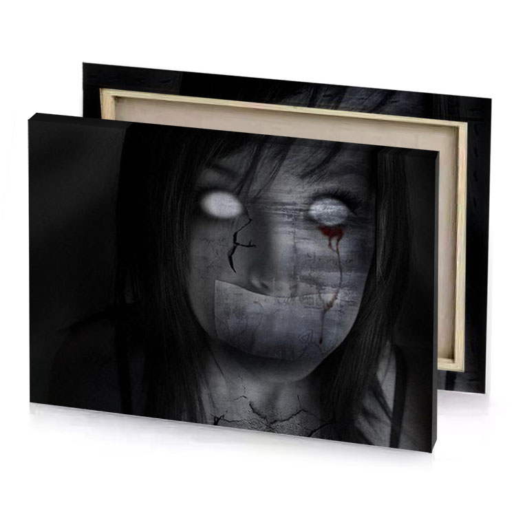 a woman with bloody face and long hair charcoal canvas